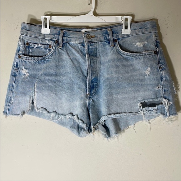 NEW! AGOLDE Parker Button Fly High Waist Distressed Denim Shorts. 31. - Picture 2 of 12